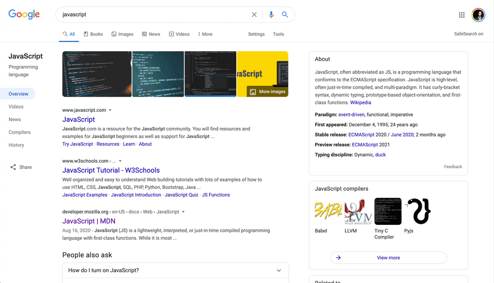 Google results page Google results page